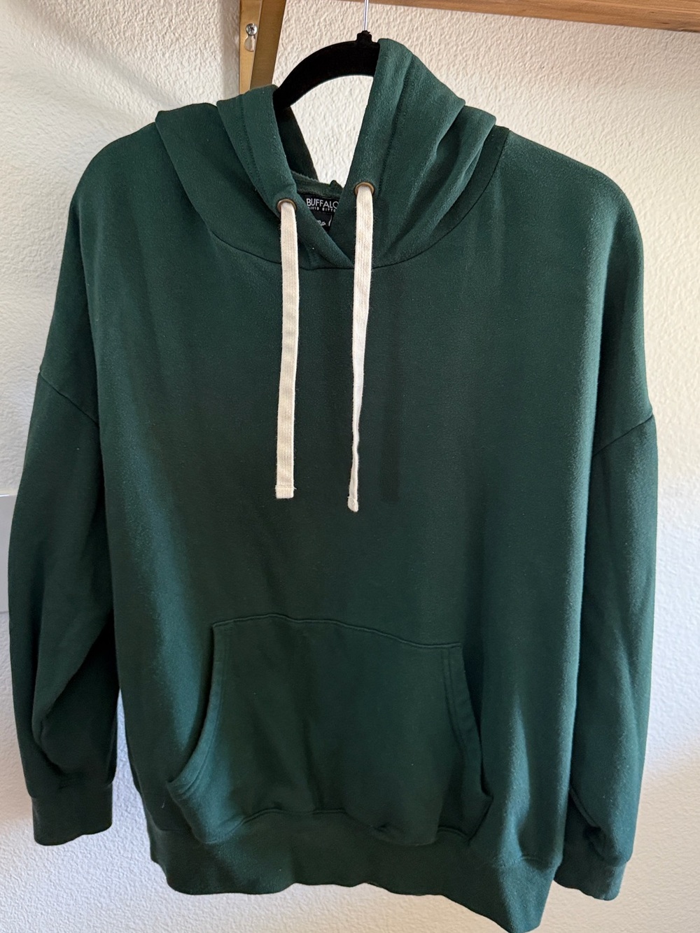 Buffalo David Bitton Deep Forest Green Hoodie with Cream Drawstrings
